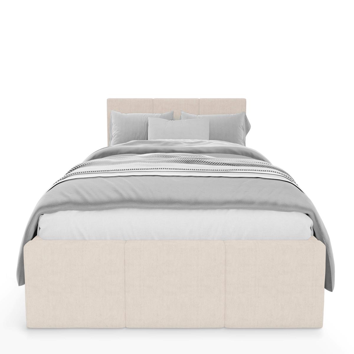 Łóżko Pojedyncze 90x200cm łóżko tapicerowane z pojemnikiem kremowe do sypialni wezgłowie 100 cm nr. 6