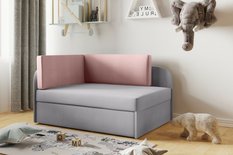 Sofa WINNIE 107x64x170 cm rozkładana z funkcją spania i skrzynią do pokoju dziecka różowy szary
