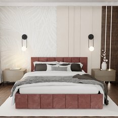 Łóżko tapicerowane 160x200 premium z pojemnikiem do sypialni brudny róż wezgłowie 107 cm - Miniaturka zdjęcia nr 2