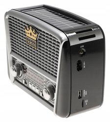 Radio przenośne  21 x 15 x 9 cm RETRO z funkcją bluetooth   USB z latarką  ładowany solarnie czarne - Miniaturka zdjęcia nr 2