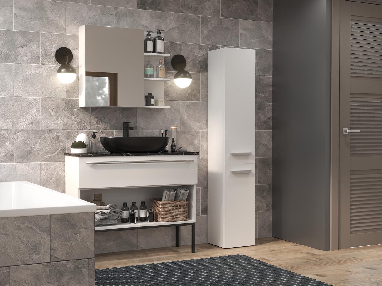 Szafka łazienkowa NEL IV 174x31x30 cm z drzwiami i koszem do łazienki biały mat bestseller nr. 4