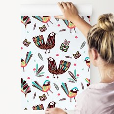 Tapeta Do Pokoju Dziecka Kolorowe PTAKI Pióra Boho  - Miniaturka zdjęcia nr 3