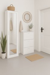 Szafa z lustrem DUO 180x50x35 cm do przedpokoju wąska biały mat - Miniaturka zdjęcia nr 3