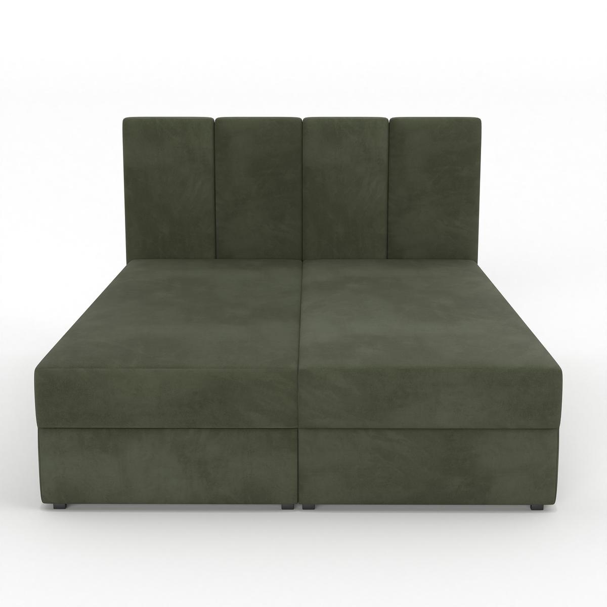 Łóżko kontynentalne 160x200x113 cm tapicerowane podwójne z materacem khaki nr. 9