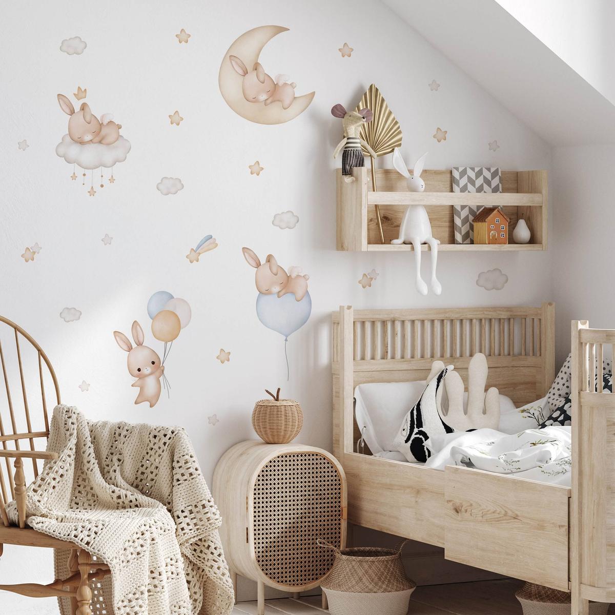 Naklejki Dla Dzieci Śpiące Króliczki Chmurki 120x60 Gwiazdy ZESTAW nr. 5