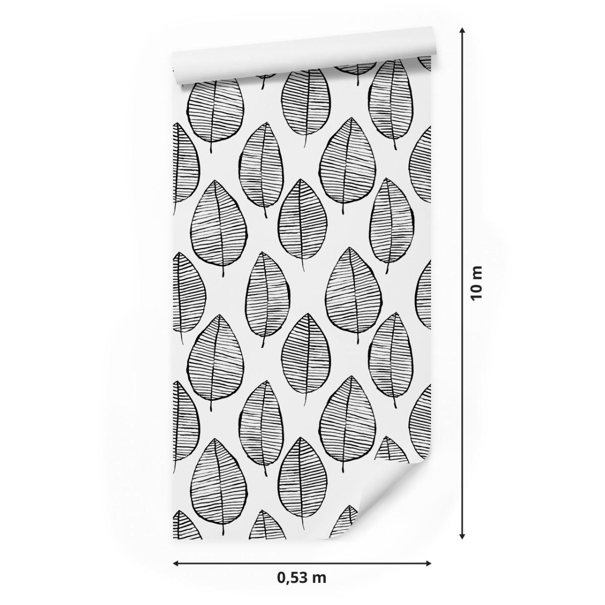 Tapeta w Rolce 10m CZARNO-BIAŁE Liście Modne Wzory nr. 3