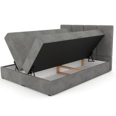 Łóżko kontynentalne 160x200x113 cm tapicerowane podwójne z materacem szare - Miniaturka zdjęcia nr 12