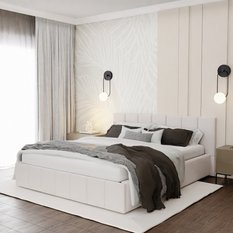 Łóżko tapicerowane 160x200 premium z pojemnikiem do sypialni kremowe wezgłowie 107 cm - Miniaturka zdjęcia nr 1