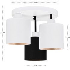 Lampa sufitowa 30 x 30 x 31 cm trzypunktowa gwint E27 biała z czarno-białymi abażurami do salonu - Miniaturka zdjęcia nr 4