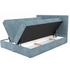 Łóżko kontynentalne 160x200x113 cm tapicerowane podwójne z materacem morskie - Miniaturka zdjęcia nr 16