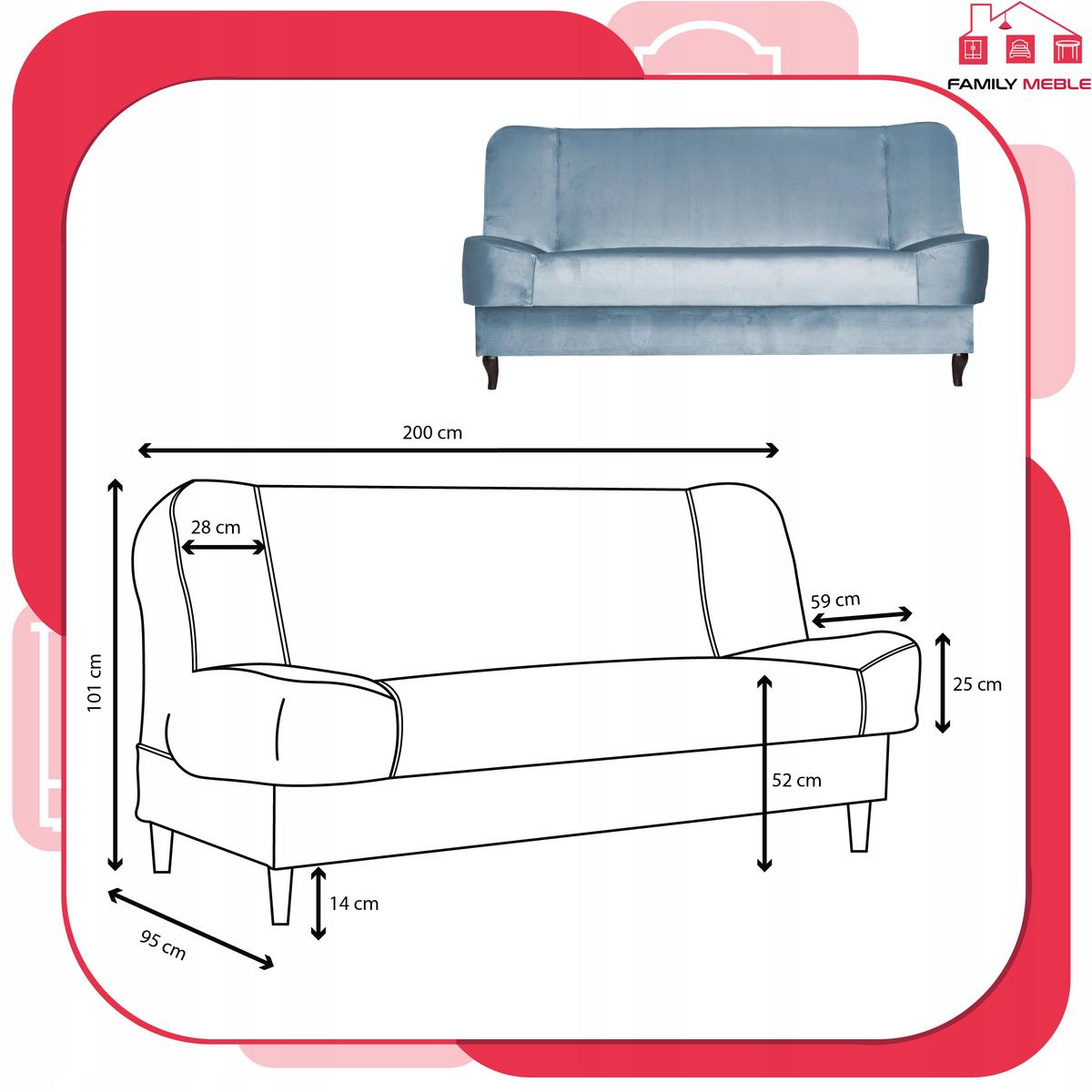 Wersalka SARA 200x95 cm błękitna rozkładana kanapa z pojemnikiem sofa do salonu Monolith nr. 9