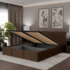 Łóżko Tapicerowane Do Sypialni 180x200 Podwójne z Pojemnikiem Brązowe - Miniaturka zdjęcia nr 4