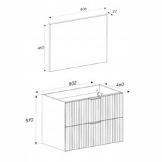Komplet mebli łazienkowych ADEL szafka pod umywalkę z blatem 80 cm + słupek ryflowane szuflady kaszmir  - Miniaturka zdjęcia nr 11