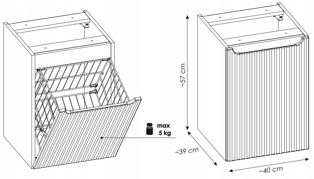 Szafka łazienkowa NOVA 40 cm z koszem na pranie wisząca kaszmir do łazienki nr. 3