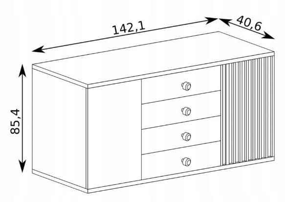 Komoda 95,4x142,1 cm dąb artisan/czarny pojemna z szufladami lamele metalowe nogi do salonu lub sypialni  nr. 6