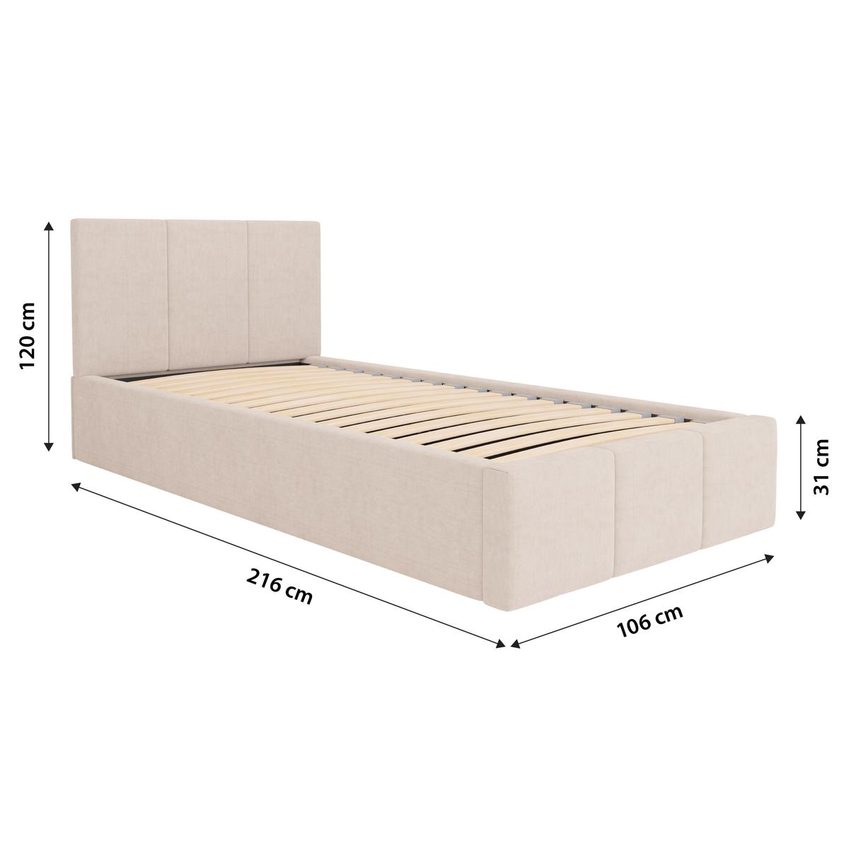 Łóżko Pojedyncze 90x200cm łóżko tapicerowane z pojemnikiem kremowe do sypialni wezgłowie 120 cm nr. 14