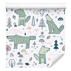 Tapeta Dla Dzieci WILKI Las Rośliny Tęcza Natura  - Miniaturka zdjęcia nr 7