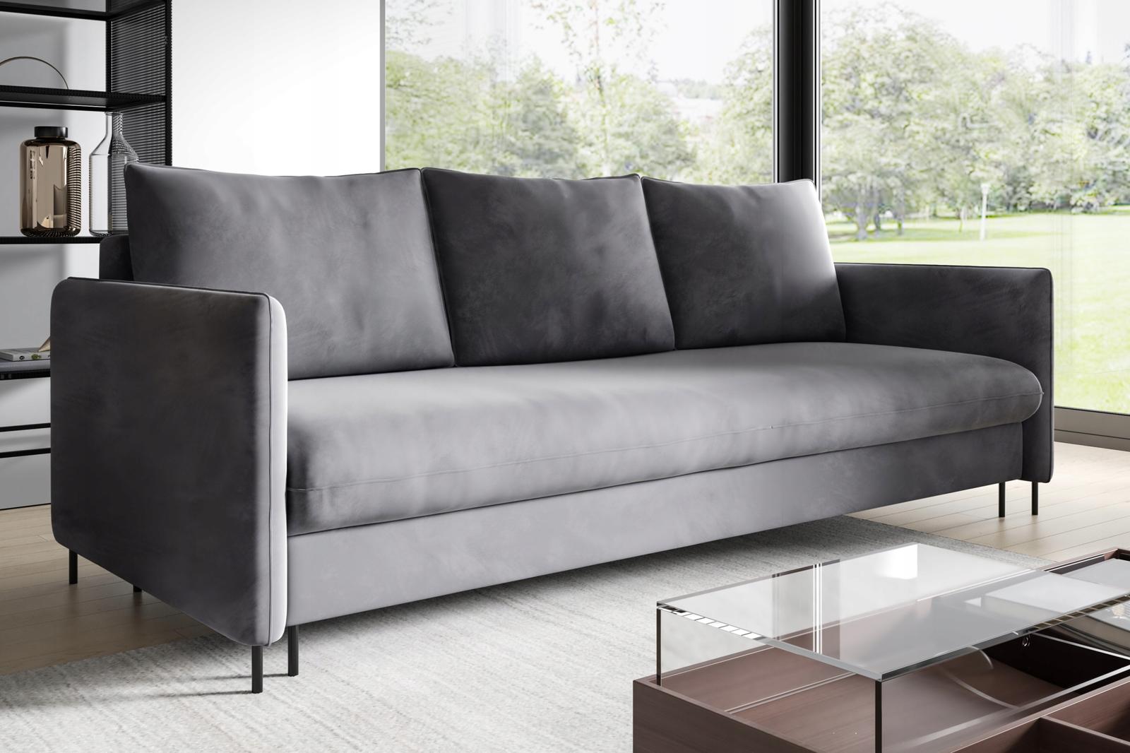 Kanapa BELISSA 216x91x95 cm sofa z funkcją spania z pojemnikiem RIVIERA ciemnoszara do salonu