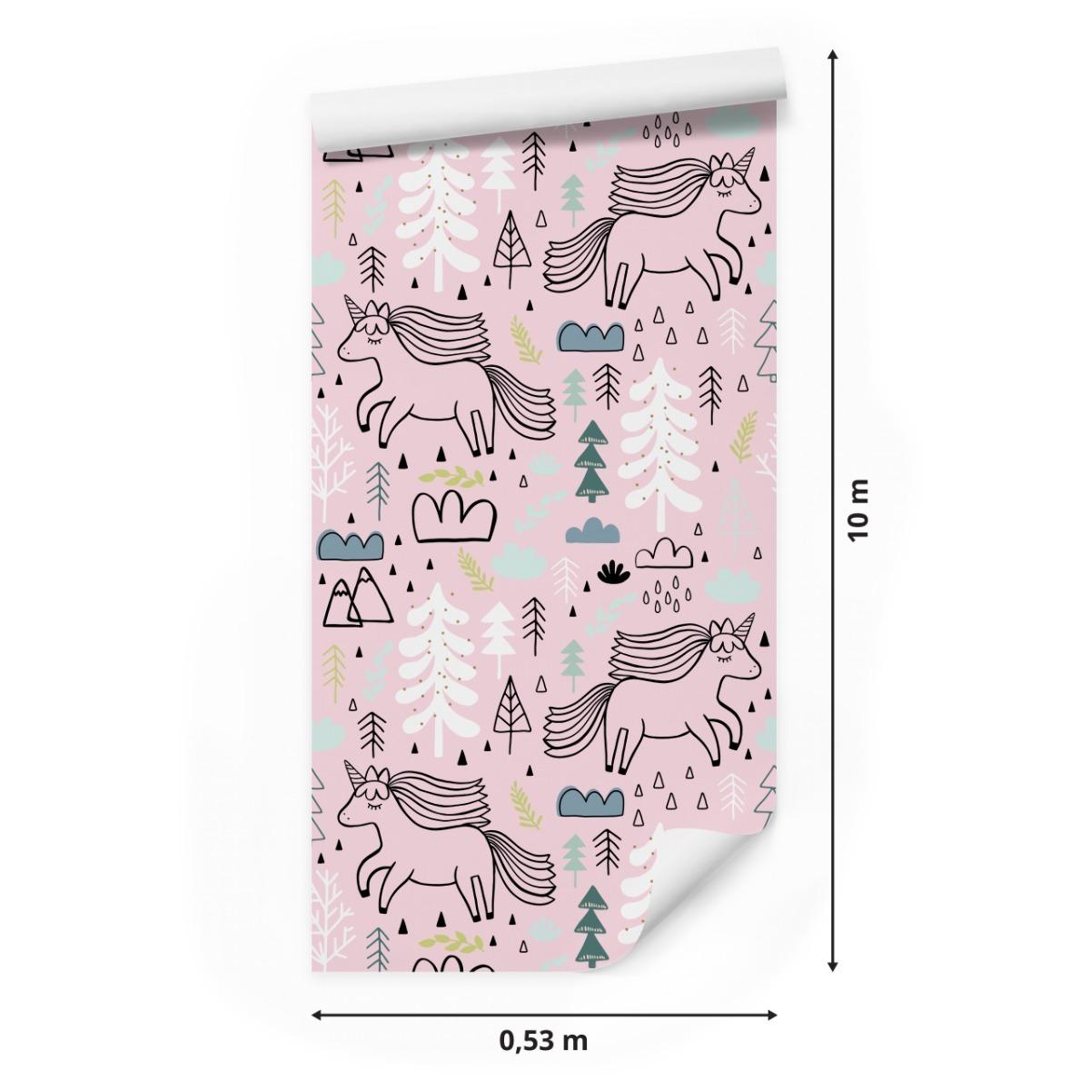 Tapeta Dla Dzieci JEDNOROŻCE Drzewa Chmurki Liście 53x1000  nr. 2