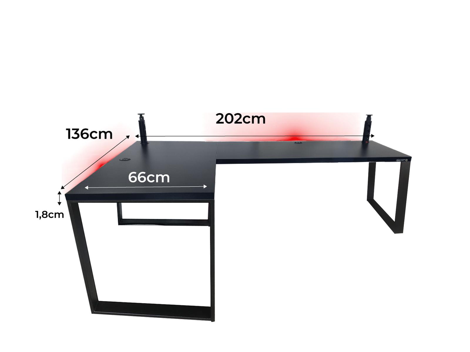 Biurko gamingowe narożne model 3 Low czarne LOFT metalowe nogi LED RGB przepust USB dla gracza 202x66x71cm nr. 3