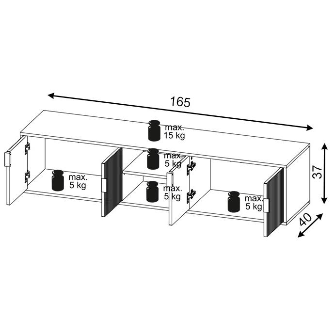 Szafka RTV 165x40x50 cm Flinn z półkami i szafkami biały mat do salonu nr. 5