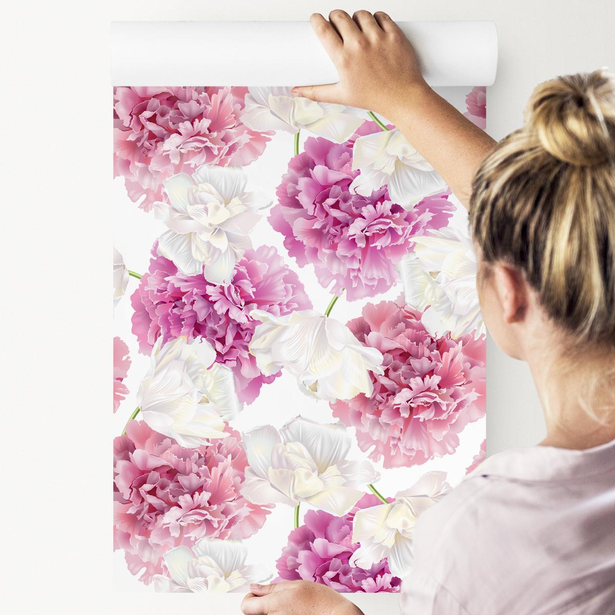 Tapeta Różowe PEONIE Białe Tulipany Kwiaty Natura 53x1000  nr. 6