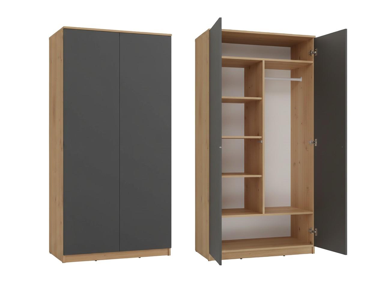 Szafa garderoba MARTUSIA 90x180x50 cm drzwi półki do przedpokoju lub pokoju antracyt/dąb artisan