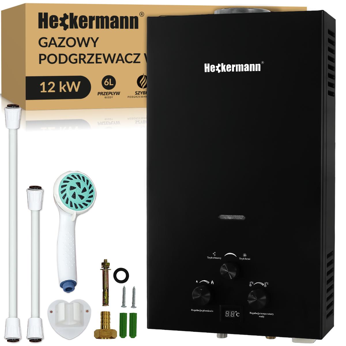 Gazowy podgrzewacz wody gazowy Heckermann JSD-HB04 12L LPG Czarny