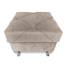 Pufa LUDWIK 45x45x43 cm glamour z kryształkami elegancka beżowy do salonu - Miniaturka zdjęcia nr 3