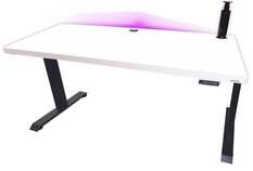 Biurko gamingowe elektryczne LOW 160x80x70-118 cm  regulowane nogi LED RGB pilot przepust USB białe - Miniaturka zdjęcia nr 3