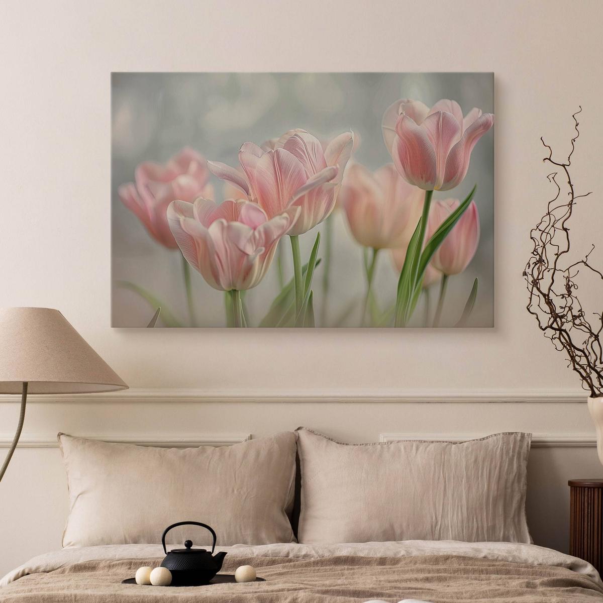 Obraz Na Płótnie Delikatne Różowe Kwiaty Tulipany 90x60 Dekoracja do Salonu nr. 5
