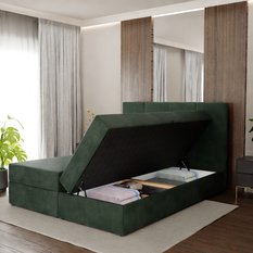 Łóżko kontynentalne 160x200x113 cm tapicerowane podwójne z materacem butelkowa zieleń - Miniaturka zdjęcia nr 4