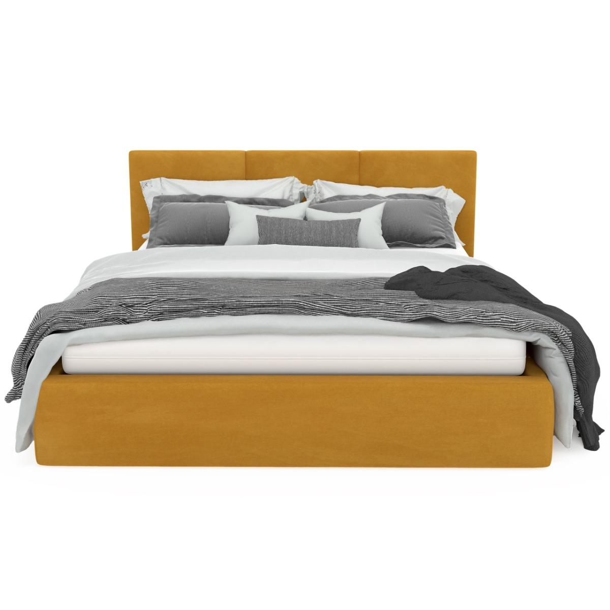 Łóżko tapicerowane 140x200x88 cm do sypialni podwójne schowek na pościel basic żółte nr. 11
