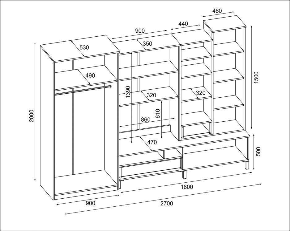 Meblościanka z szafą KUBA 270x207x53 cm zestaw mebli do salonu witryna RTV Ciemny orzech MDF  nr. 2