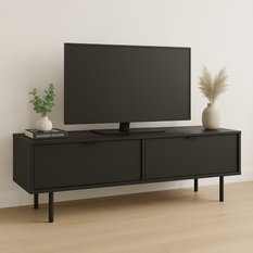 Szafka stojąca RTV AURA 140x33x30 cm na nóżkach do salonu czarny - Miniaturka zdjęcia nr 1