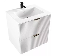 Szafka łazienkowa WILLY 60x46x58 cm z umywalką biała wisząca ryflowane fronty 2 szuflady do łazienki  - Miniaturka zdjęcia nr 2