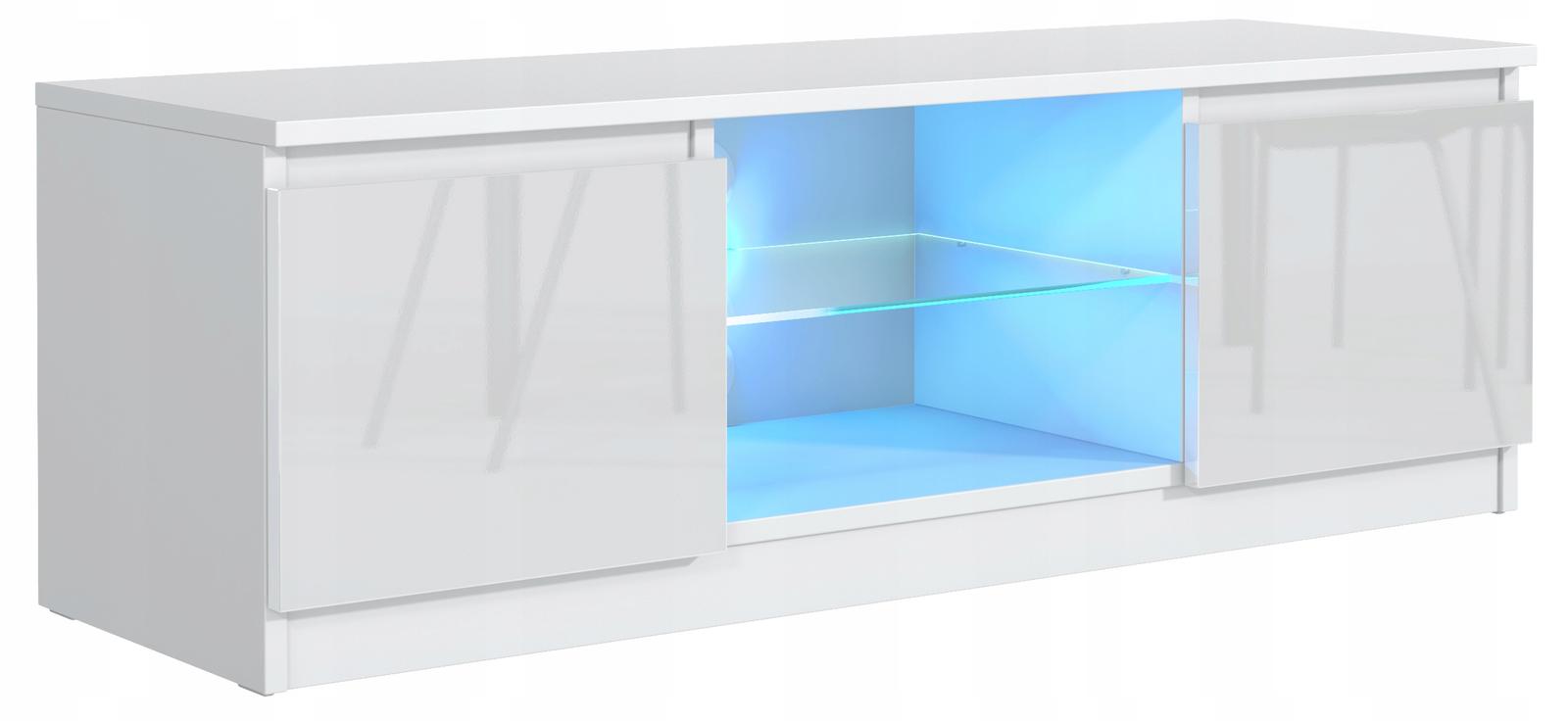 Komoda RTV 120x39x38,5 cm cm stolik biały front połysk z LED do salonu