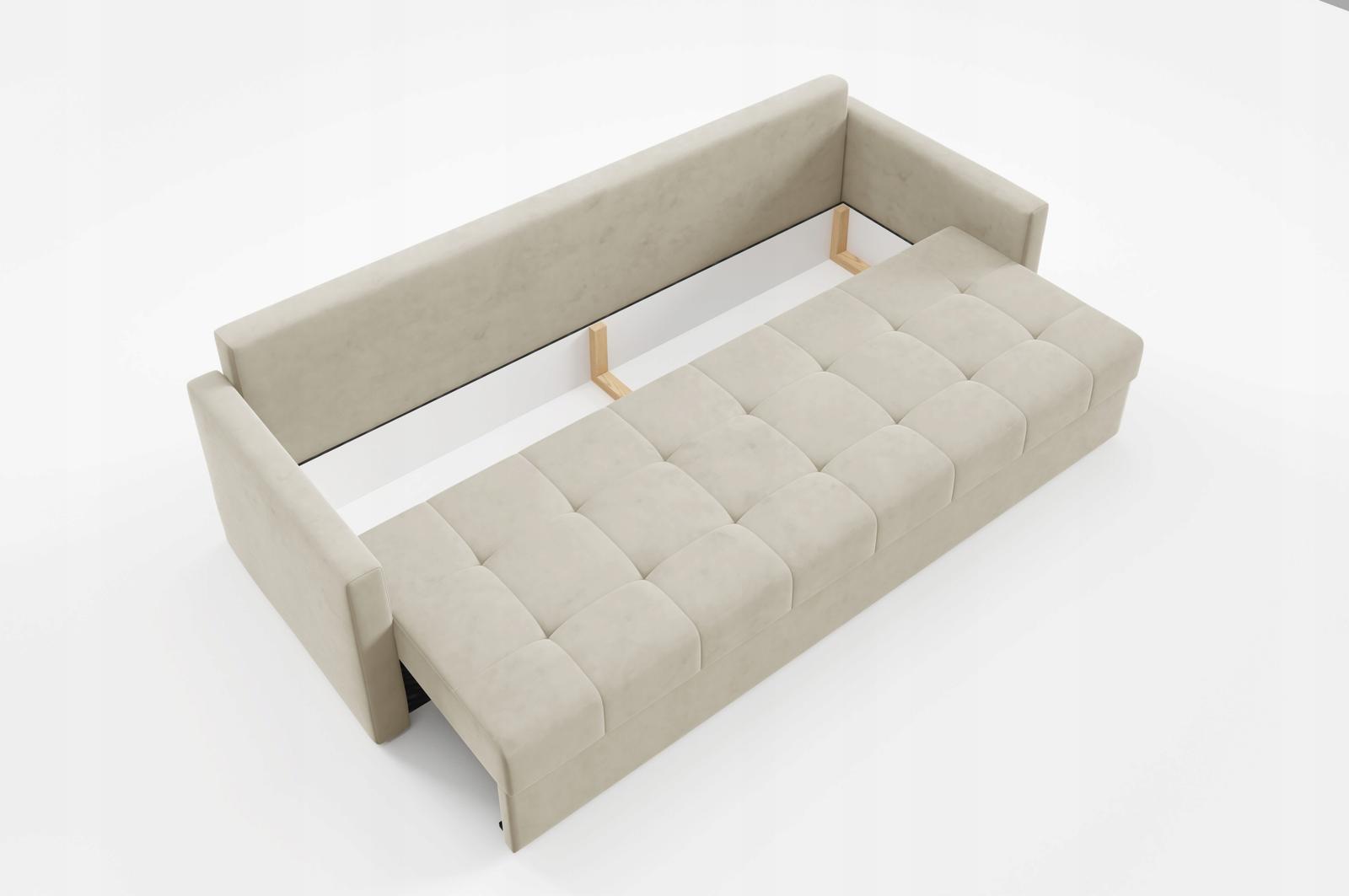 Kanapa IVIO 230x87x86 cm sofa z funkcją spania rozkładana velvet welur beżowa do salonu nr. 7