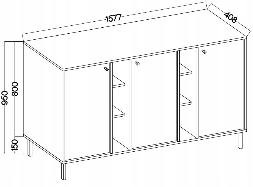 Komoda 158 cm AVILA beżowa pojemna drzwi półki metalowe złote nogi uchwyty nr. 3