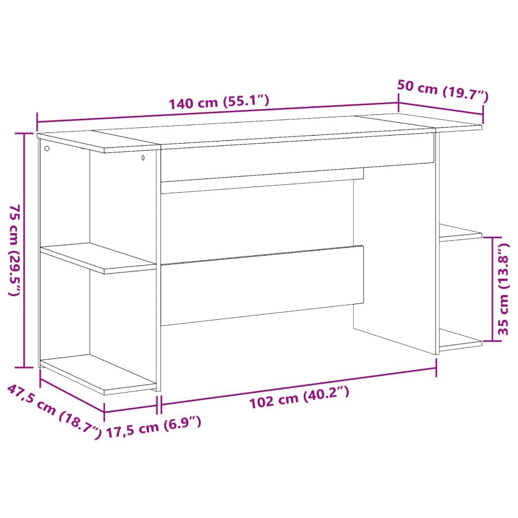  Biurko 140x50x75 cm z półkami przydymiony dąb do biura lub gabinetu nr. 9