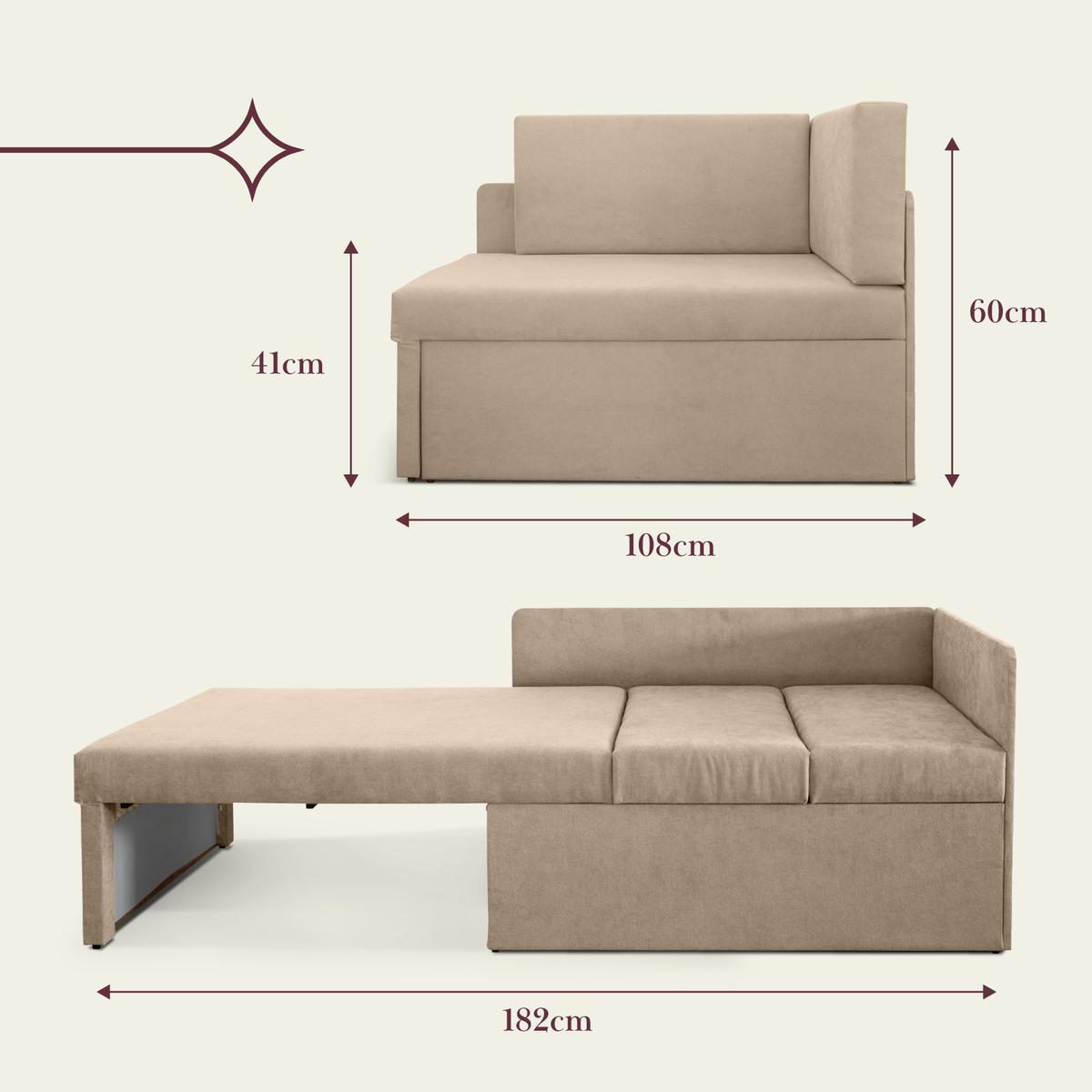 Sofa rozkładana dziecięca Viluś 108x81x78 cm narożnik jednoosobowy do pokoju z funkcją spania i przechowywania dla dzieci beżowy nr. 16