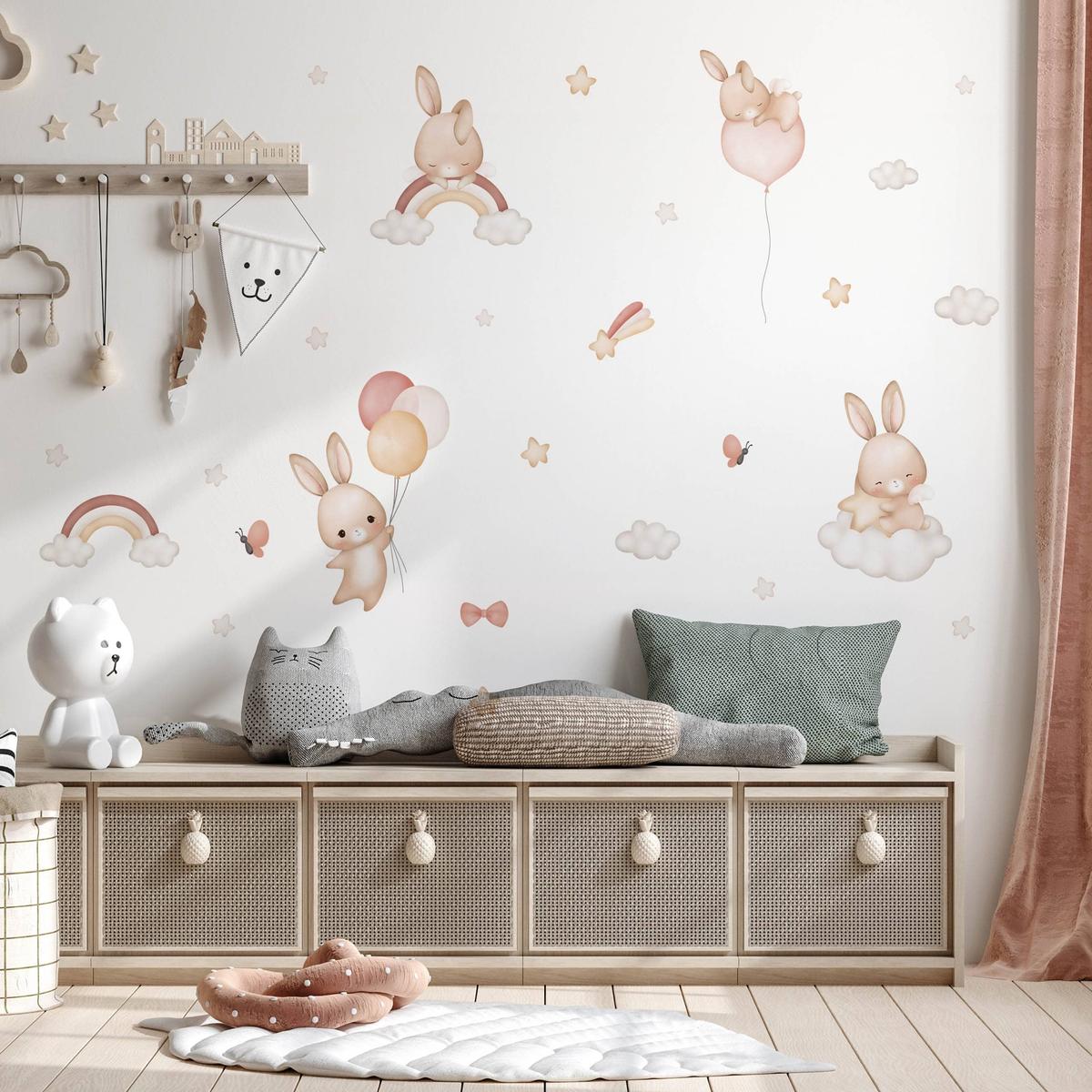 Naklejki Dla Dzieci Króliczki Gwiazdy Chmurki 60x30 Tęcze Balony ZESTAW nr. 4