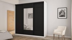 Szafa do sypialni 220x220x64 cm przesuwna 3-drzwiowa z lustrem biel/czarny
