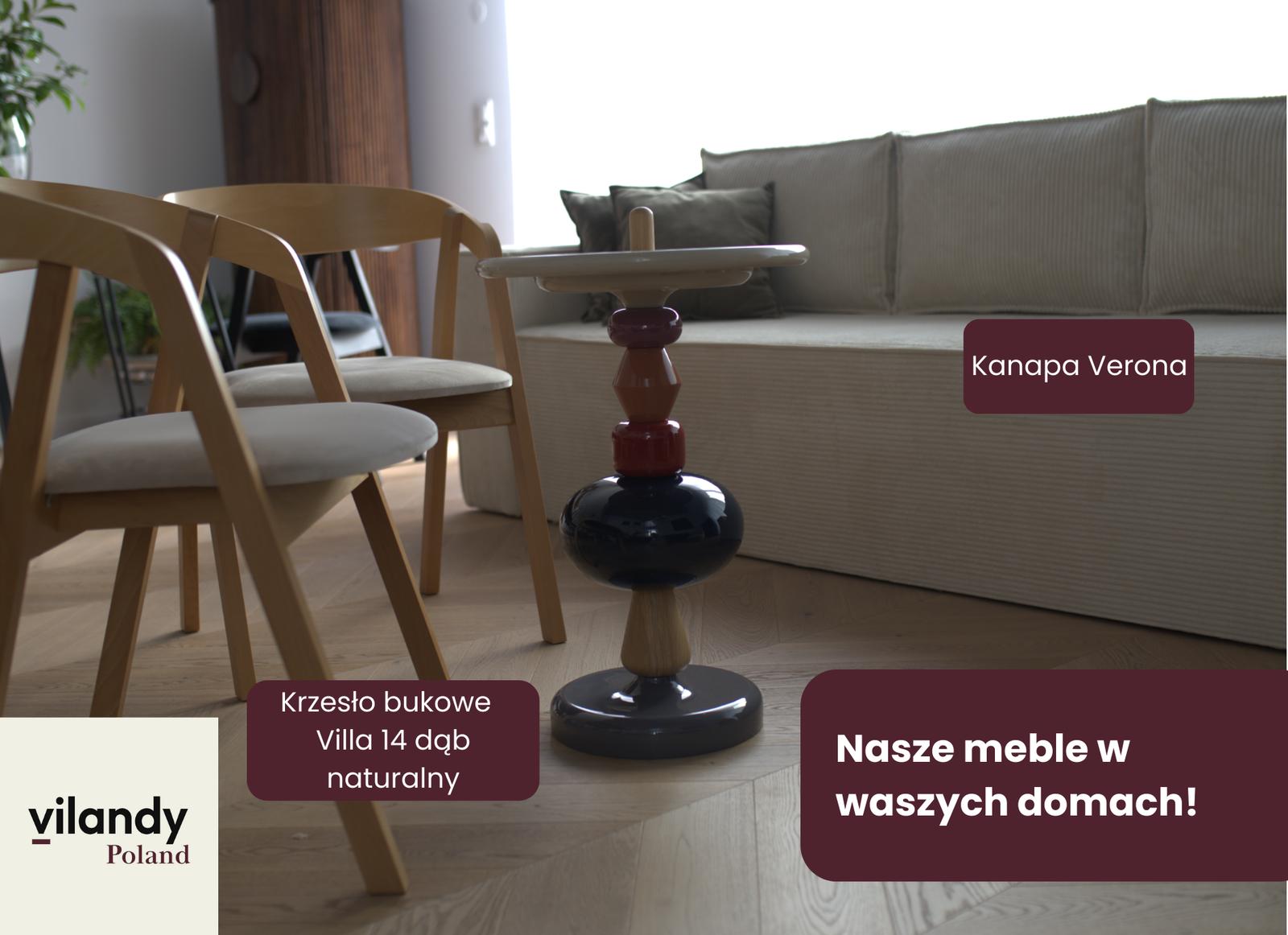 Krzesło bukowe Villa14 79x56x48 cm drewniane zaokrąglone do salonu w kolorze dąb naturalny z beżowym welwetowym siedziskiem nr. 9