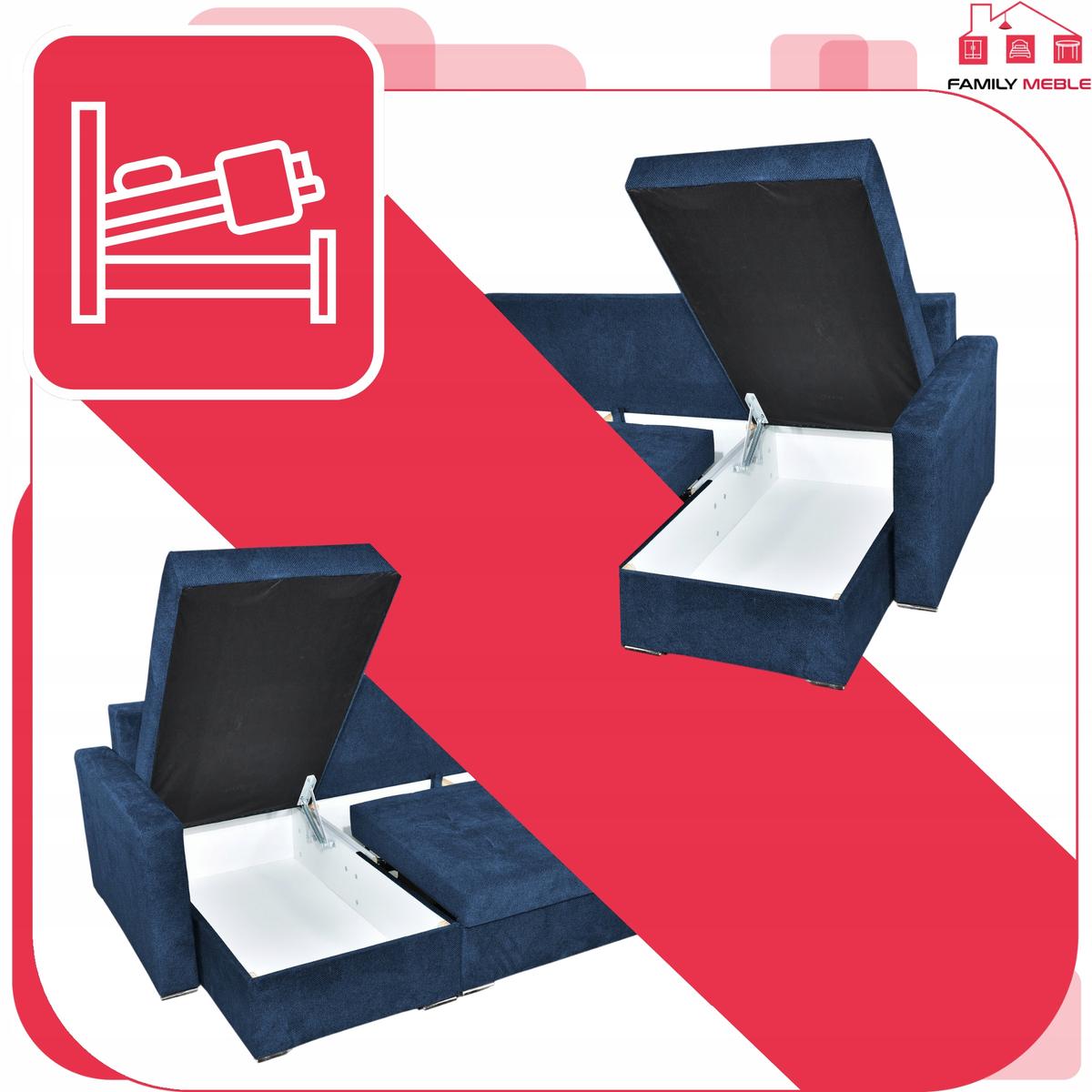 Narożnik Bella BIG 298x74x140 cm kształt U z funkcją spania i przechowywania Angel granatowy nr. 6