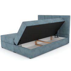 Łóżko kontynentalne 160x200x113 cm tapicerowane podwójne z materacem morskie - Miniaturka zdjęcia nr 11
