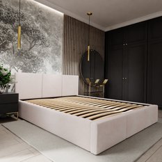 Łóżko tapicerowane do sypialni 180x200x120 cm podwójne z pojemnikiem modne kremowe - Miniaturka zdjęcia nr 8