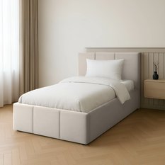 Łóżko Pojedyncze 90x200cm łóżko tapicerowane z pojemnikiem kremowe do sypialni wezgłowie 100 cm - Miniaturka zdjęcia nr 3