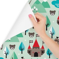 Tapeta dla dzieci, rycerze, drzewa, zieleń, zamek  - Miniaturka zdjęcia nr 3