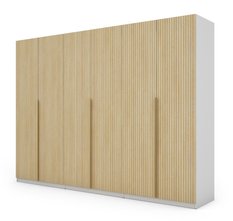 Duża szafa otwierana 300x220x59 cm do sypialni przedpokoju biały dąb gaja lamele złote uchwyty - Miniaturka zdjęcia nr 7